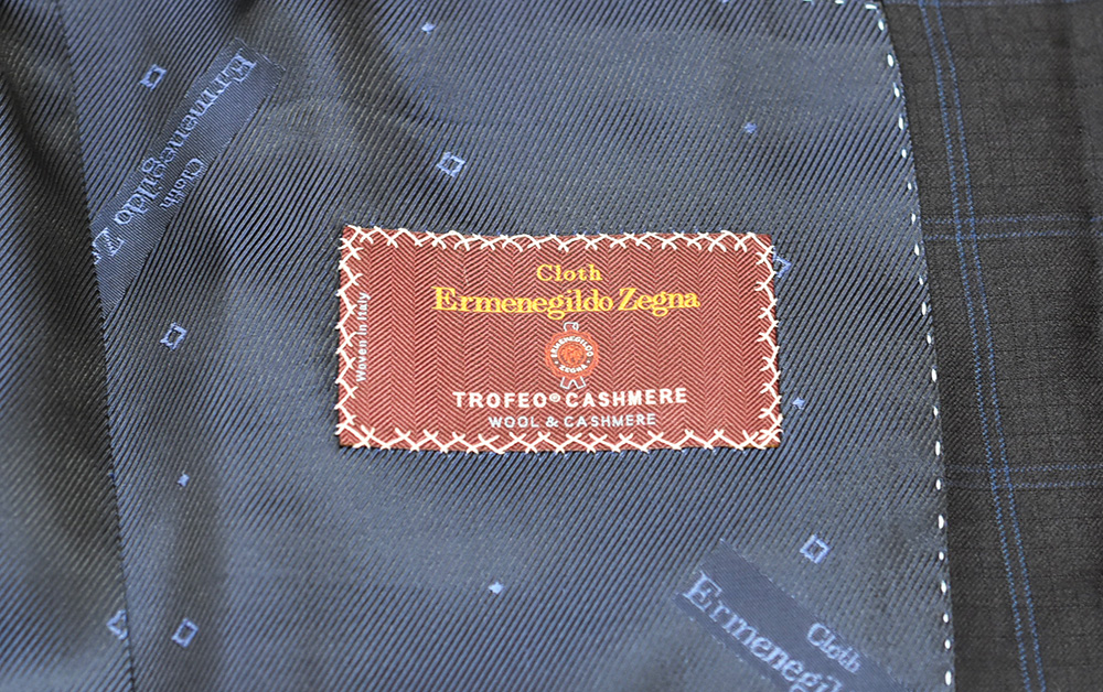 ゼニアのトロフェオカシミアで仕立てたフルオーダーメイドスーツ 織りネーム テーラーダンディ大阪